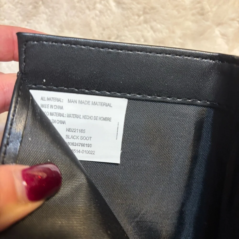 Black Wallet Faux Leather Steel Hardware Snap Closure Zip Pocket Billfold